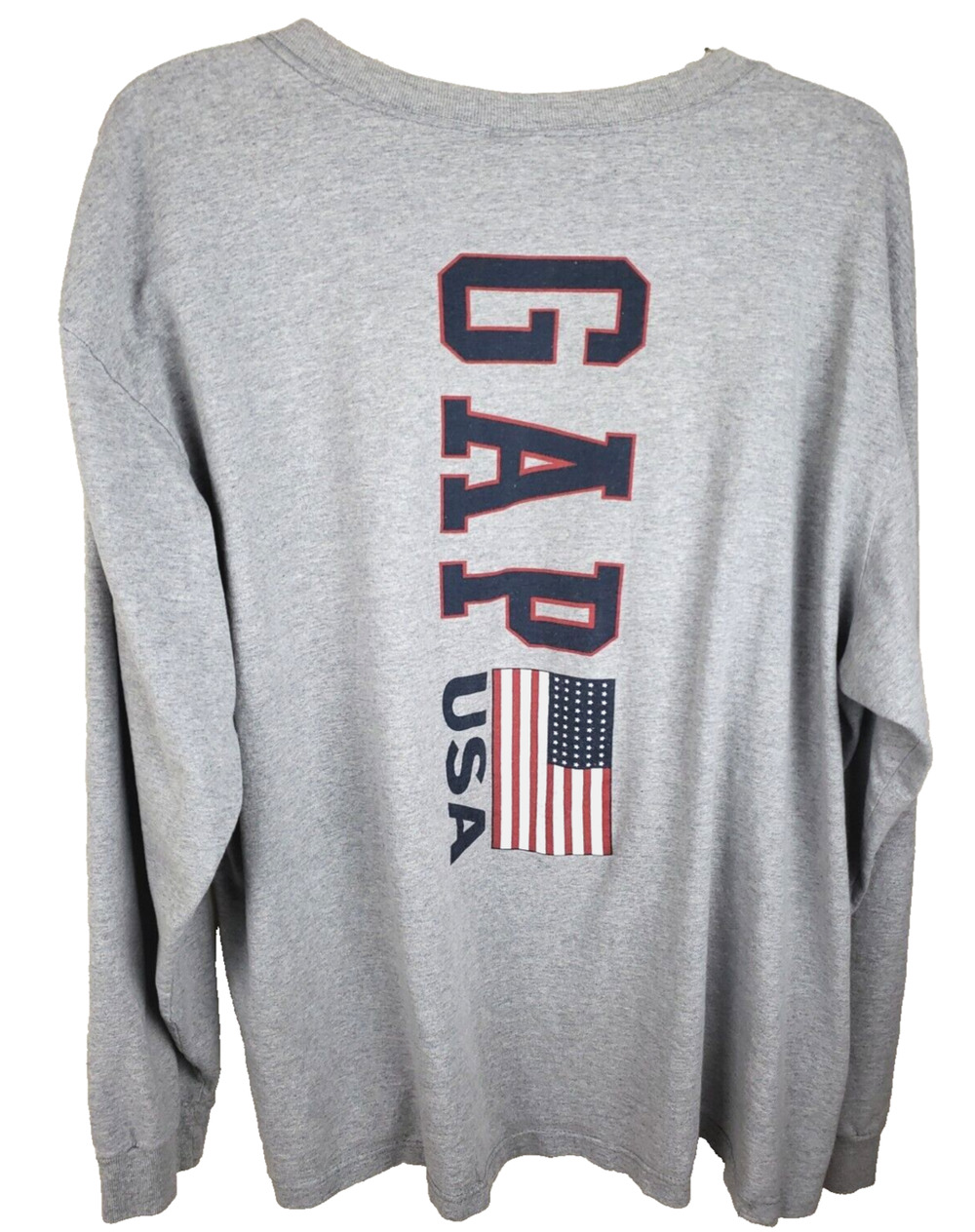 vintage 90's Gap Tee Shirt Mens XL Gray USA flag logo Spell out L/S